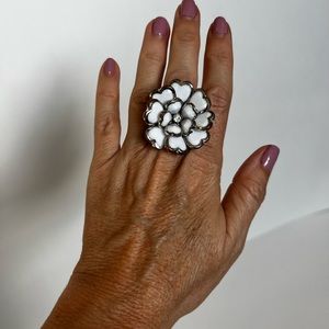 Vintage Heart Shaped White with Sodered Edges & Faux Diamond Center Ring